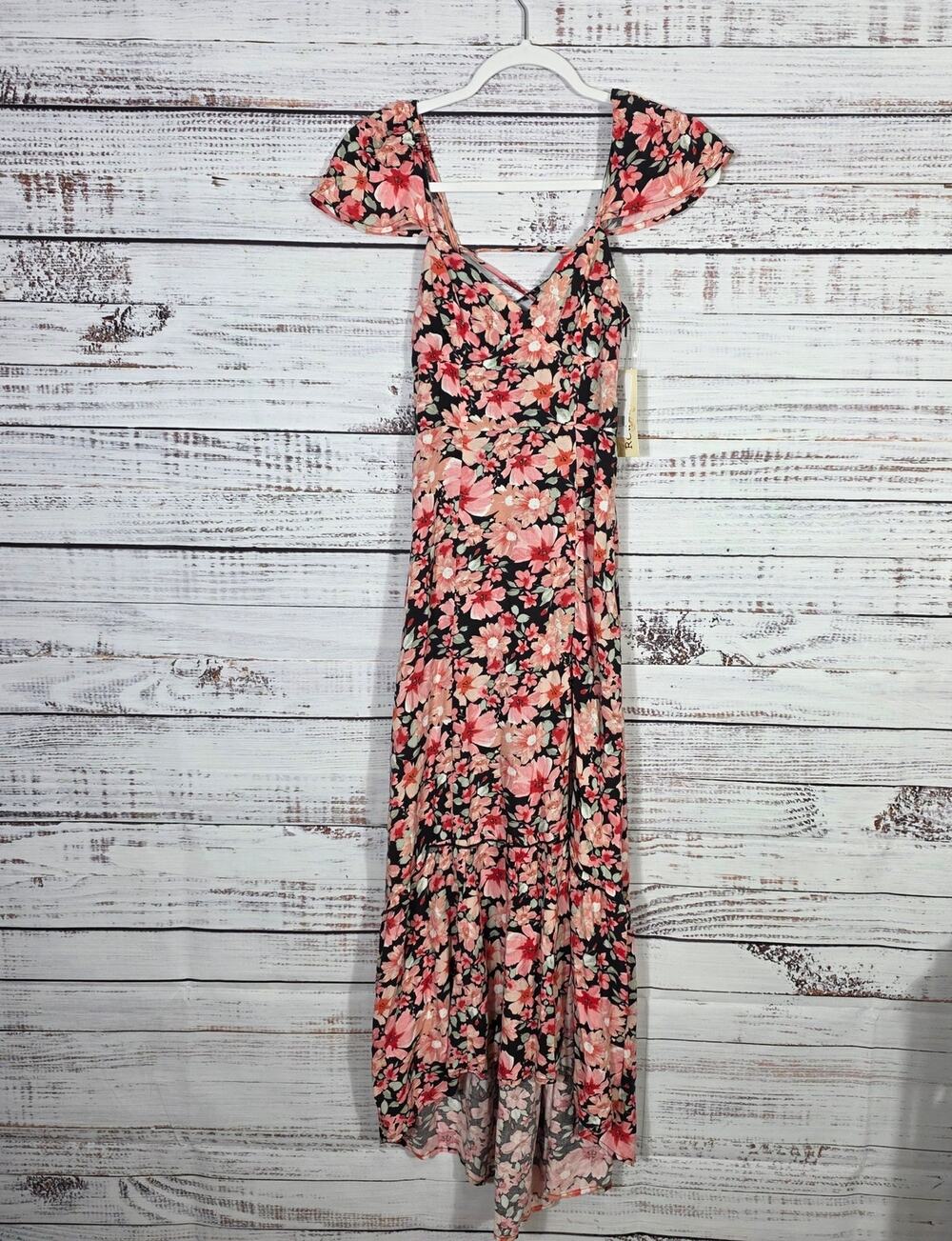 Rewind Juniors Floral Maxi Side Slit Hi-Low Dress Size Small